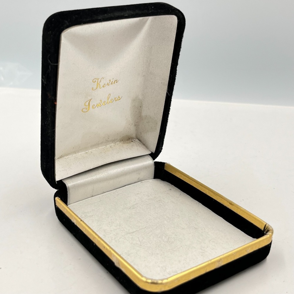 Vintage Kevin Jewelers Black Velvet Jewelry Gift Box Gold Tone Trim Retro Lined